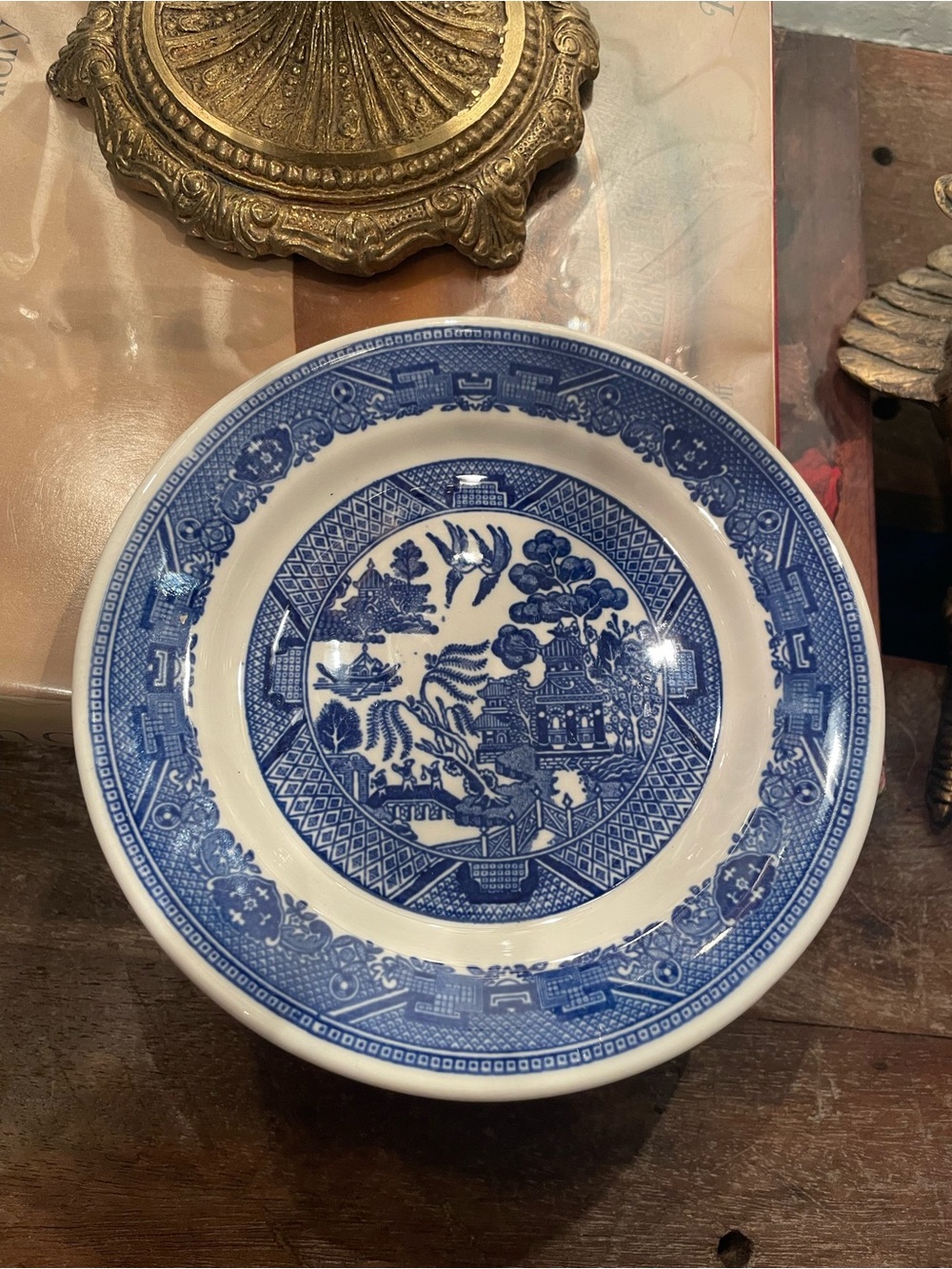 Antique Buffalo China Blue Willow Pattern Blue & White Dessert Plate